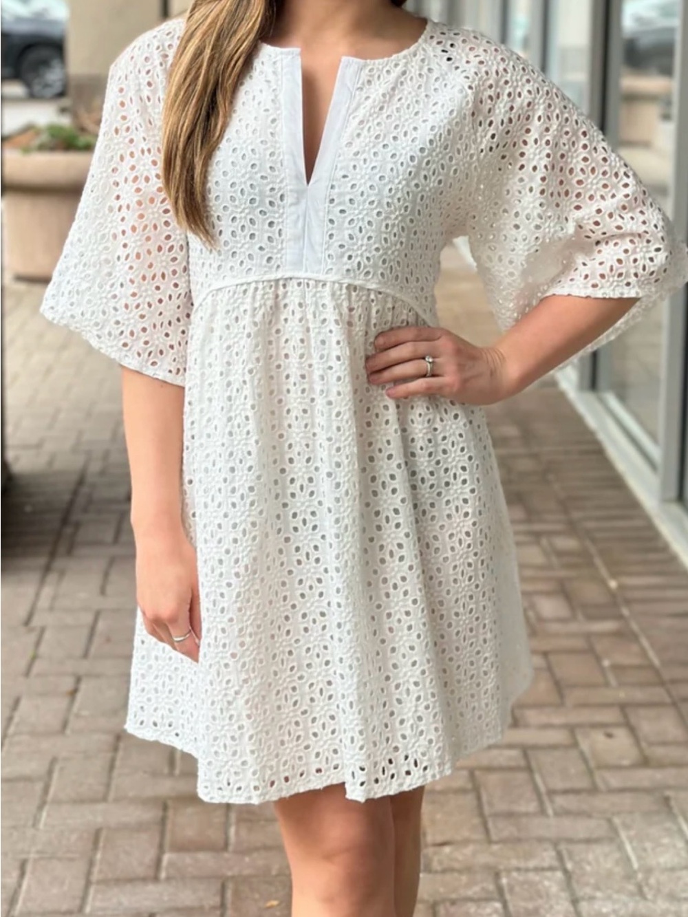 ELAN - women’s mini eyelet dress in white - S